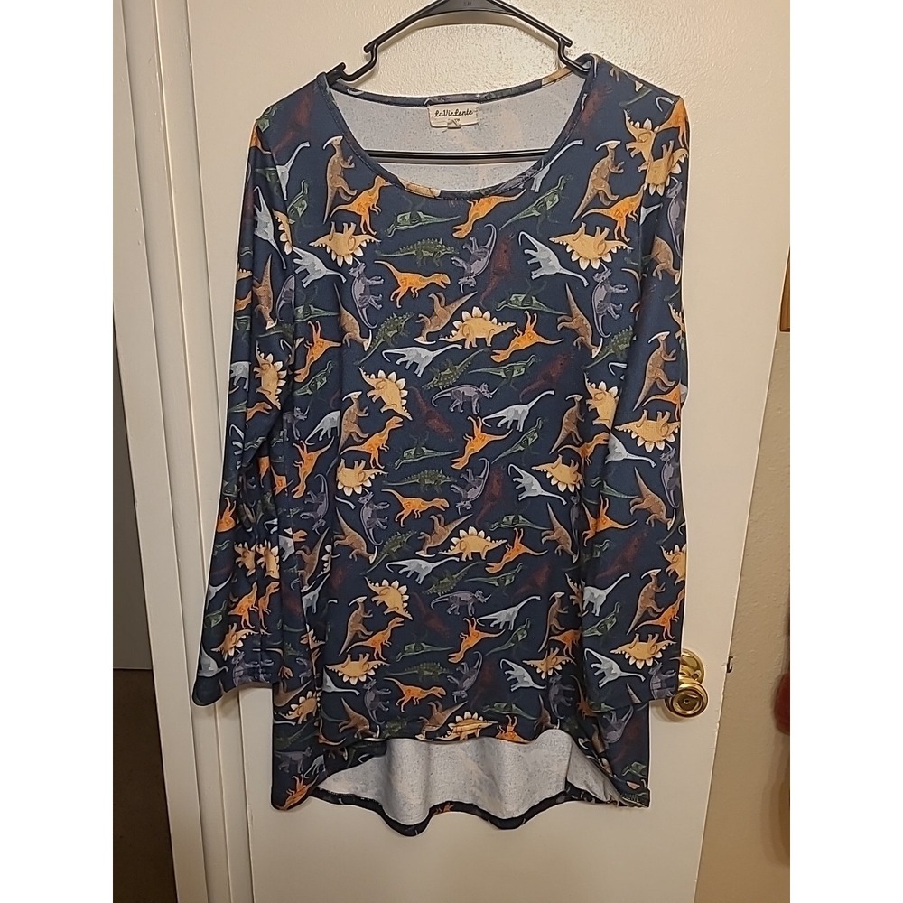 LaVie Lente Dinosaur Print Long Flared Sweater - Medium‎